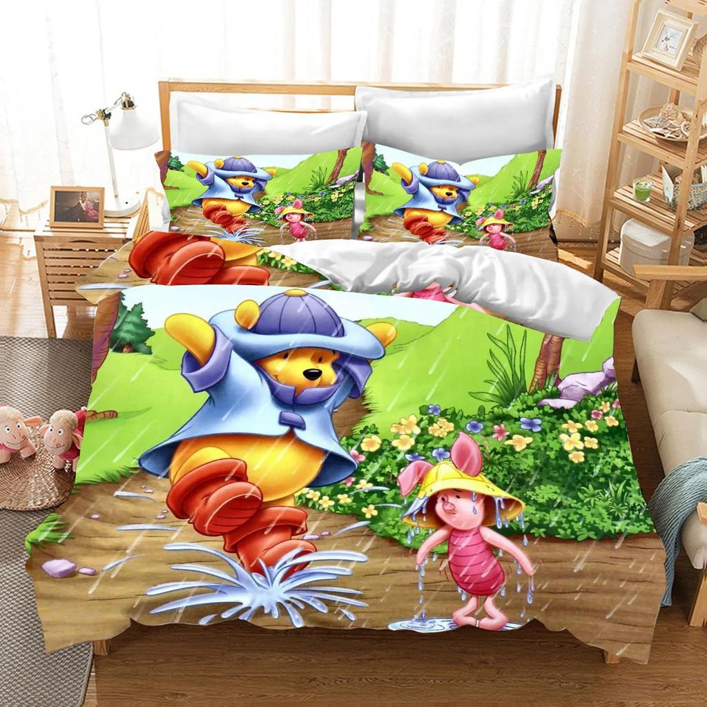 Winnie the Pooh Bedding Sets Cute Bear Comforter Cover Bed Cover Duvet Cover Pillow Case 2-3 Pieces Sets Bedroom Decoration