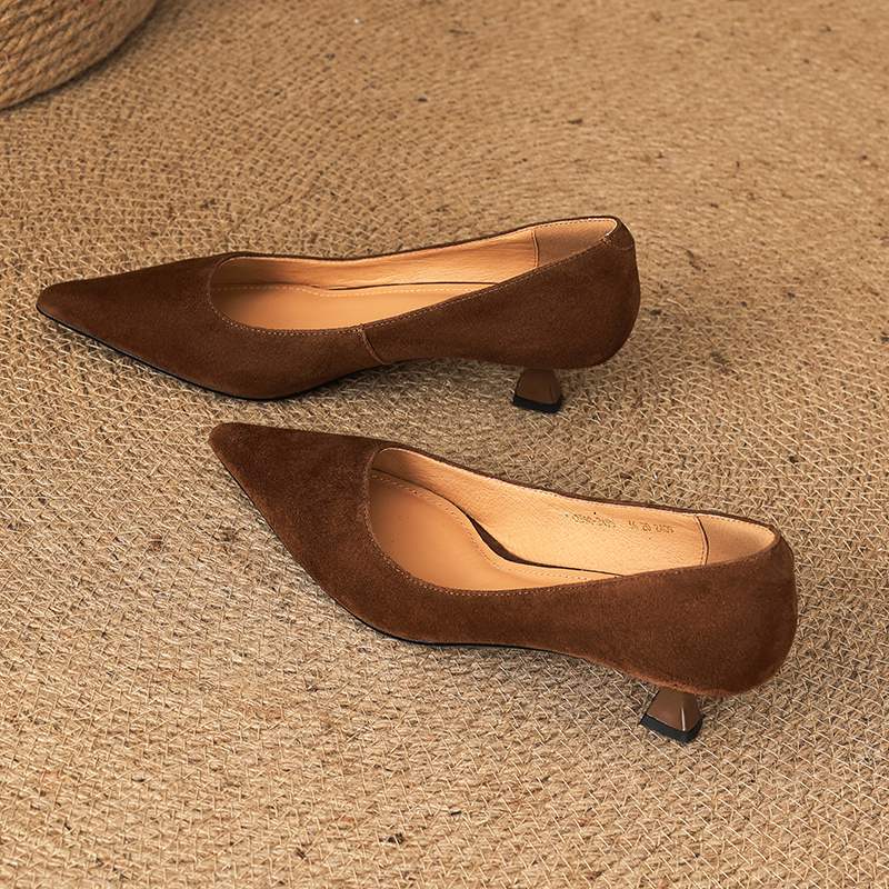 Krazing Pot Suede Fashion Summer Spring Autumn Summer Slip on Party Women Pointed Toe Stiletto Med Heels Pumps
