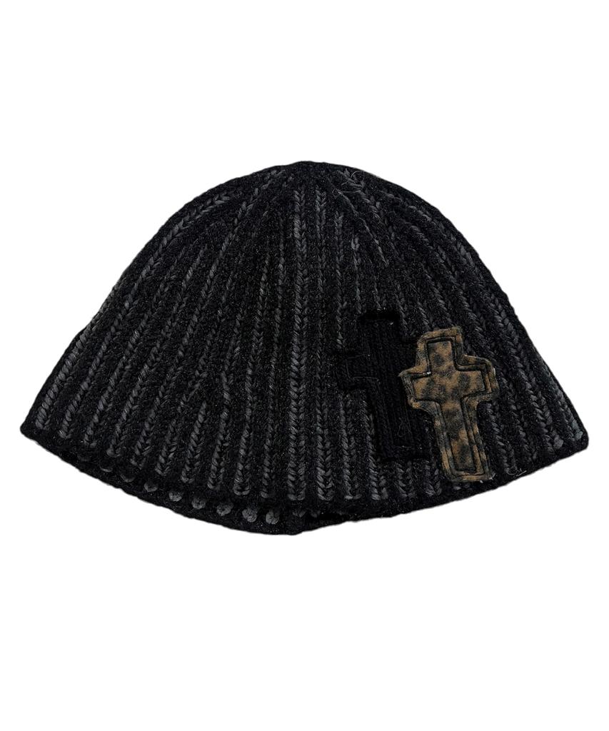 SK8ER ROCK Tone On Tone Cross Beanie ((Black))