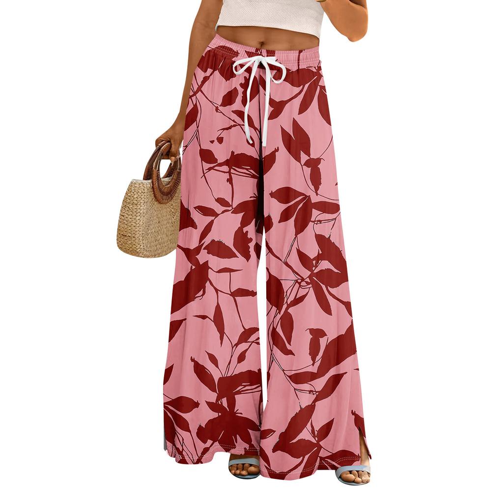Dames Zomer Boho Palazzo Broek Hoge Taille Wijde Pijp Rinting Casual Broek Met Zakken