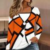 Tops for Women  Geometric Pattern Print Long Sleeve Fake Two‑Piece Top Fall Casual Slim Pullover Women's Long Sleeve Top
