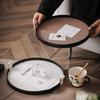 Round Minimalist Leather Tray Retro Wooden Storage Plate Home Living Room Tea Table Organizer Entrance Sundry Key Storage Box