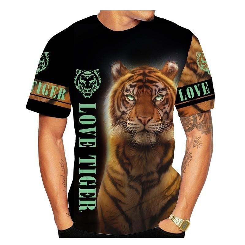 Summer new O-neck short sleeved streetwear T-shirt, hip-hop fashion men's T-shirt, animal 3D printed tiger T-shirt