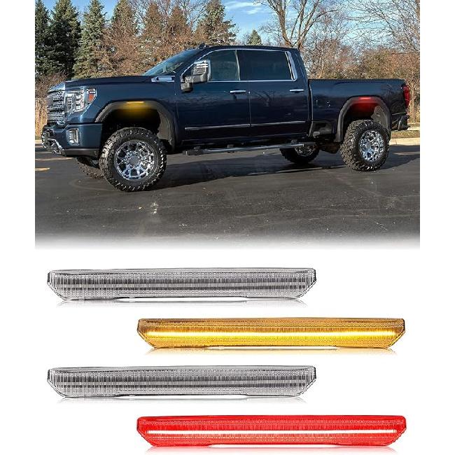 4 PCS Smoked Lens LED Side Marker Lights Replacement For Sierra 2500HD 3500HD     2024 2025, Front & Rear Side Marker Lamp Assembly Kit (Smoked Lens