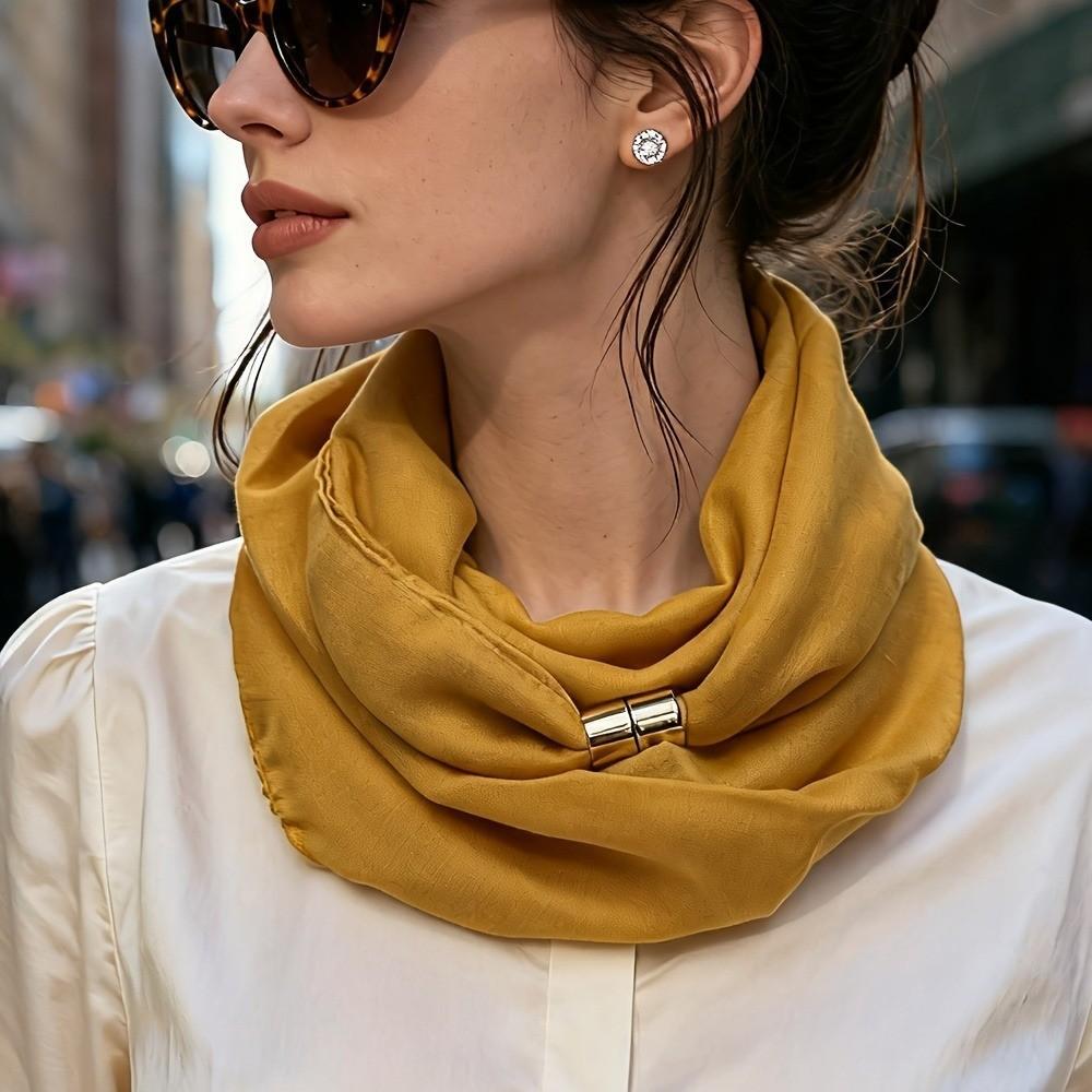 Spring Autumn Pleated Neck Scarf Women Magnetic Buckle Thin Square Scarf Premium Versatile Neck Gaiter Lightweight Neck Warmer