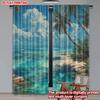 2pcs Digital Print Sea Beach View Curtains Coastal Landscape Window Drapes for Living Room Bedroom Home Decor Non Woven