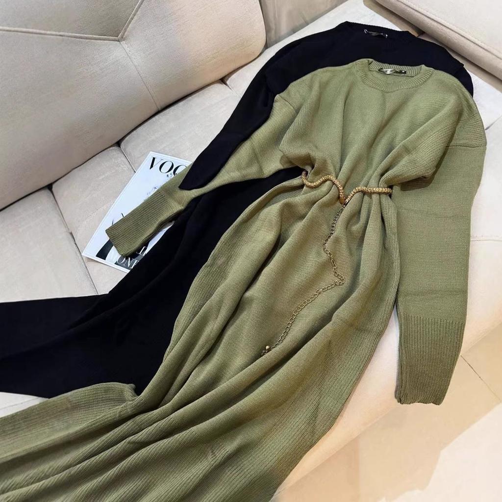 2025 Autumn Cross-border European & American Knitted Women's Waist-cinching Sweater & Long Skirt Set