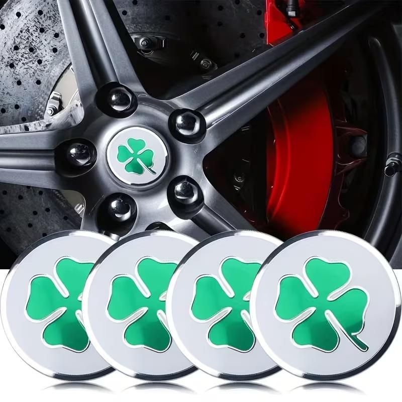 4 pièces Autocollants de Moyeu de Roue de Voiture 56 mm avec Emblème Trèfle à Quatre Feuilles pour Toutes les Voitures