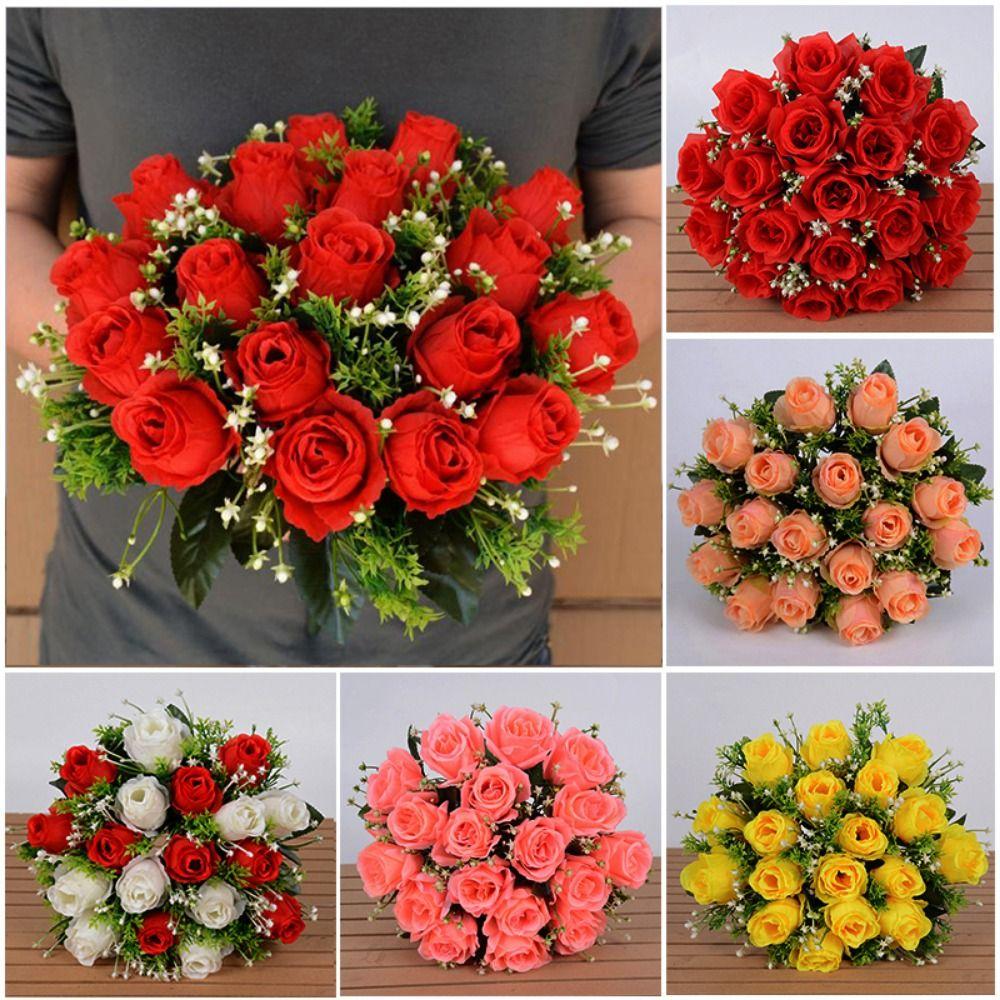 18 Head Valentine's Day Flowers Mini Crystal Grass Bouquet Rose Flowers Decorative  Home Decorative