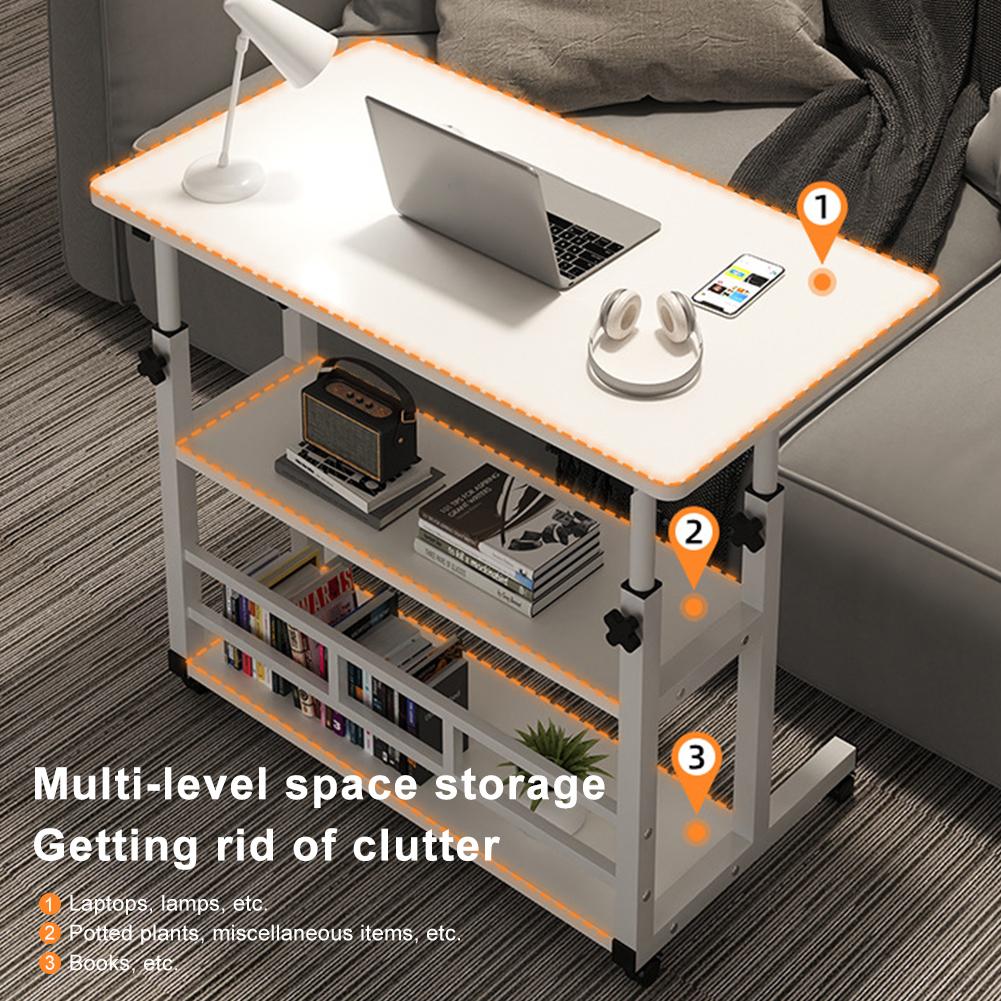 Portable Rolling Desk On Wheels Adjustable Height Desks Computer Desk with Storage Shelves Multi-Layer Desk for Home Office
