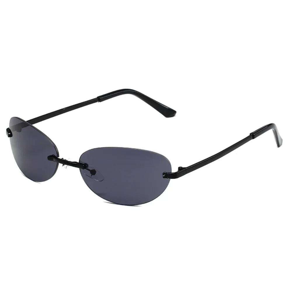 Fashion Vintage Luxury  Designer Rimless Oval Sunglasses Women For Men Sun Glasses Punk Popular UV400 Small Shades
