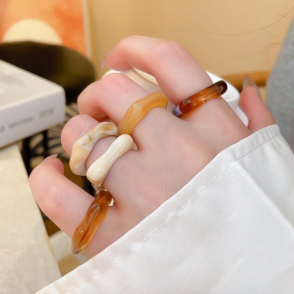 5Pcs New Colorful Irregular Rings Geometric Elegant Finger Ring Resin Acrylic Ring Jewelry Accessories