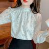 Thin Tops Loose Clothes Blusas 2026 Autumn  Elegant Stand Collar Long Sleeve Shirt Sweet Floral Print Chiffon Blouse 28950