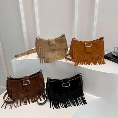 Borse a tracolla vintage con nappa per regalo da donna, borsa a spalla casual con frange e tracolla regolabile per uso quotidiano/vacanza
