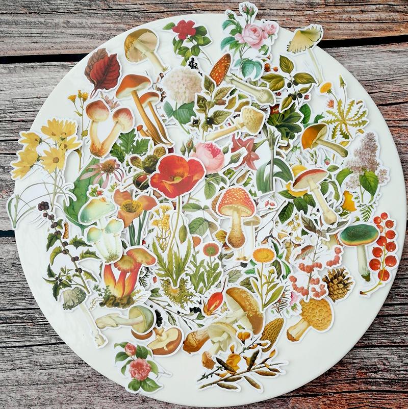 90 Pièces/Paquet Plantes Champignon Autocollant Bricolage Scrapbooking Album Journal Happy Planner Autocollants Décoratifs