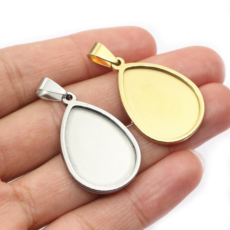 5 pezzi 18x25mm/25mm Cuore Goccia Dimensione Interna Acciaio Inossidabile Ciondolo Cabochon Base Vuota Vassoio Impostazione Accessori per la Creazione di Gioielli Fai da Te