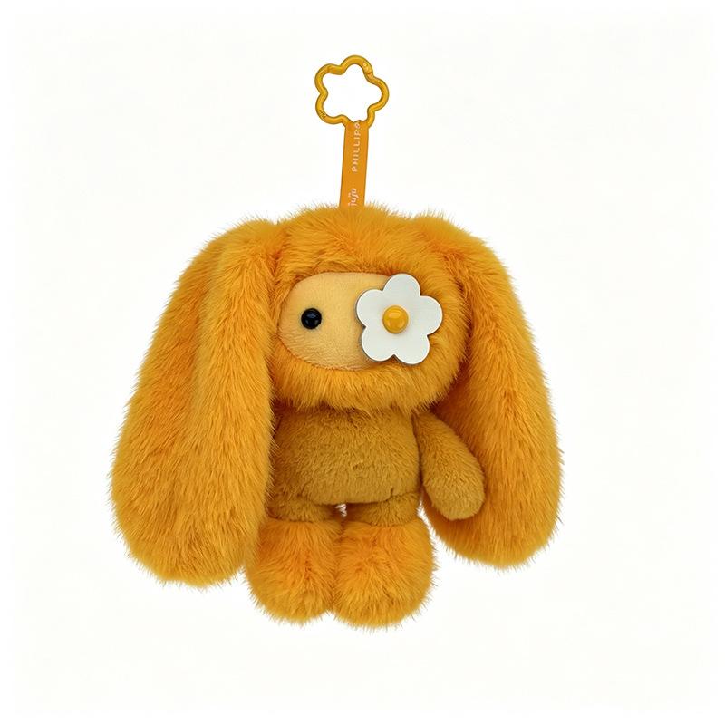 Peluche Juju Carino Portachiavi Coniglio dalle Lunghe Orecchie Carino Coniglietto con Occhi a Fiore Ciondolo per Zaino Portachiavi Regalo di Compleanno