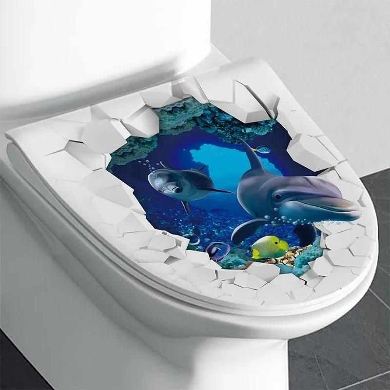 Fish Animals Seabed Ocean Toilet Sticker Bathroom Toilet Cover Sticker Wall Stickers Wc for Home Decoration Restroom Decor