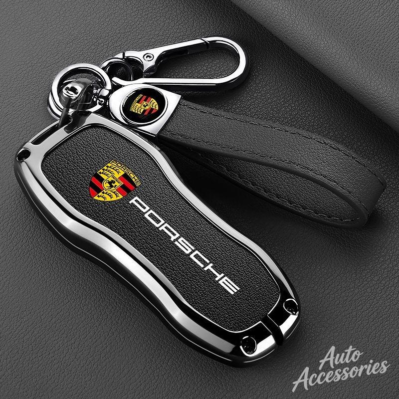For Porsche MO8Leather Car Key Case Cover Alloy Key Protector Shell For Porsche Macan Cayenne Panamera 718 Boxster Cayman Spyder STICKER