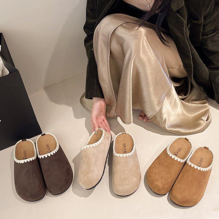 Baotou Boken Shoes Women's Autumn 2025 New Fashionable Solid Color Platform Height Increase Half Slippers Versatile Casual Women's Shoes