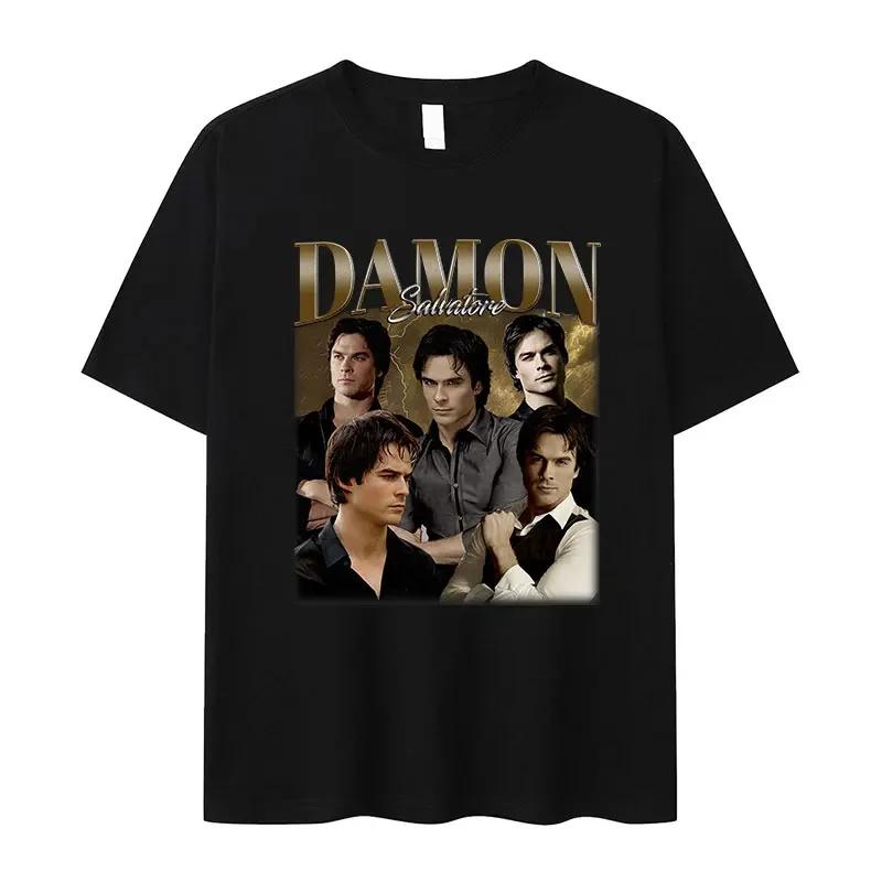 Damon Salvatore IanSomerhalder TV Drama Pattern Tshirt for Women Retro Gothic Fashion Oversized Tshirt for Women's Street Wear