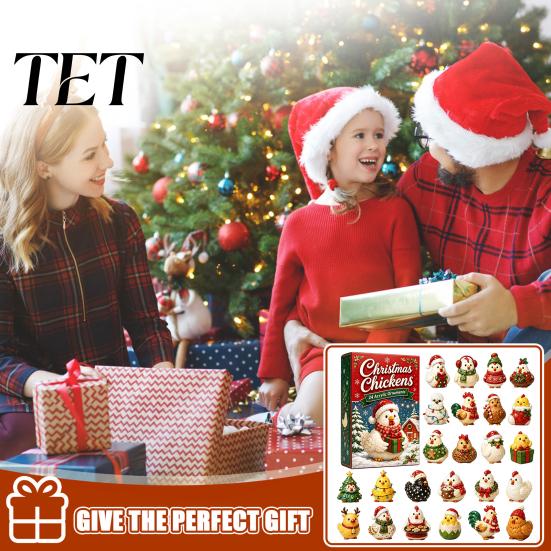 Advent Calendar for Kids 24 Days Chicken Figures Calendar, Farm Animals Countdown Cute Surprise Animal Collectibles Boxes with Hen And Rooster Design
