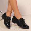 Elegant Black Patent Leather Patchwork Pointed Toe Oxford Shoes Summer Retro Lace Up Suede Loafers Lady Normal Dress Shoes