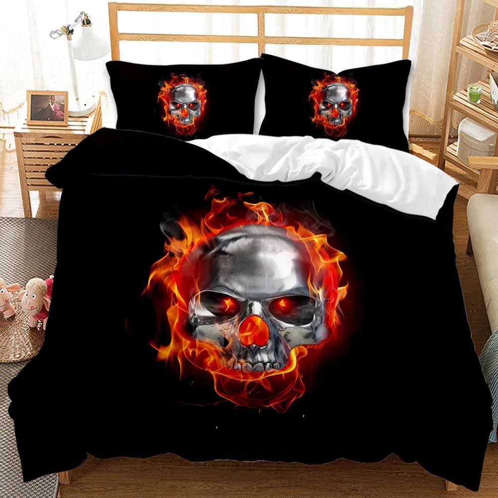 Skull Duvet Cover Set Halloween Men Horror Gothic for Boys Teens Adults Twin Bedding Set Queen King Size Polyester Qulit Cover