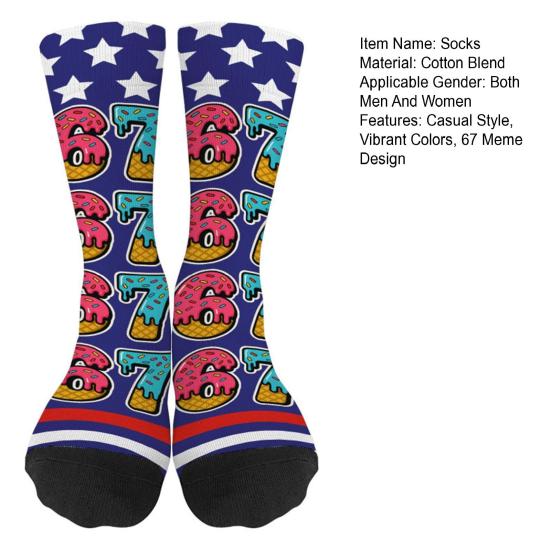 67 Meme Crew Socken Donut Sahne Tropfen Sechs Sieben Lustige Socken Baseball Maurer 67 Freizeitsocken Geschenk für Männer Frauen Freunde