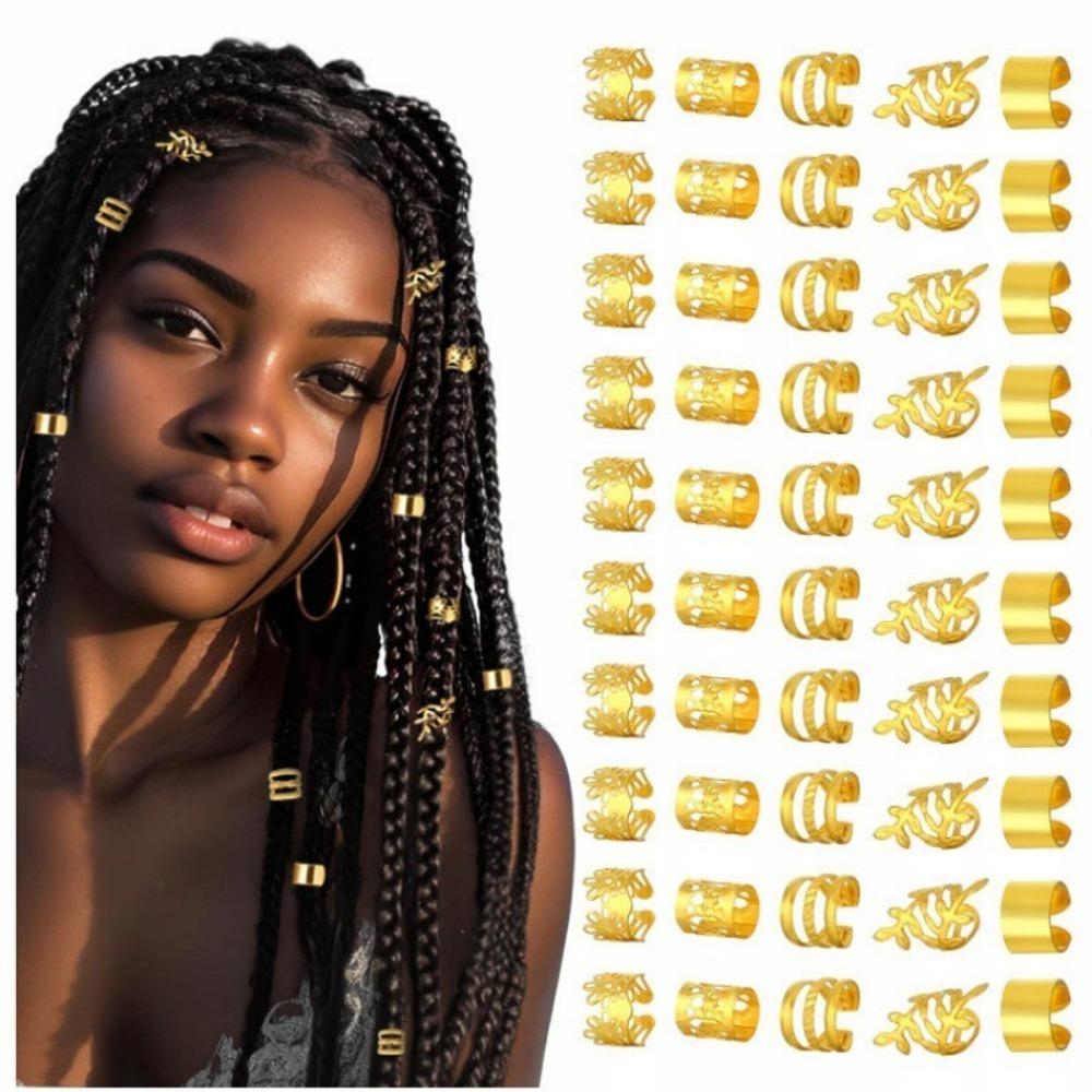 40/50 Pieces Hair Jewelry Dreadlocks Beads Metal Adjustable Hair Braid Rings Hip Hop Style Clips Pendants Hair Dcorations