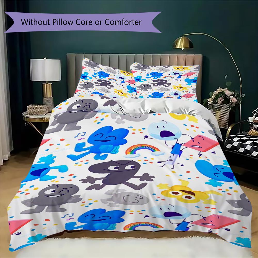 Biancheria da letto con motivo BFDI, Set piumone Copripiumone Federa Regalo di compleanno per la casa(1 * copripiumino + 2 * federa, senza nucleo)_lx