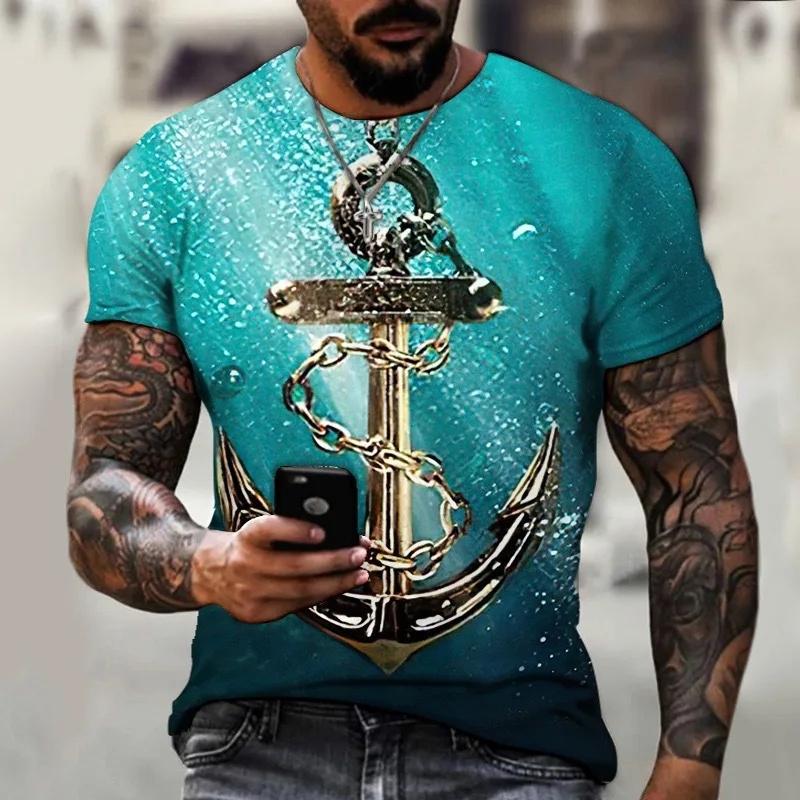 Summer Short Sleeve 3d Printing Anchor Men's T-Shirts Beach Casual Oversized T Shirt Loose O-Neck Street Tops Plus Size