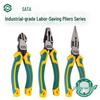 SATA 70321D/70322D/70323D Electrician Pliers Set: Wire Cutters, Tiger Pliers, Needle Nose, and Diagonal Cutting Pliers.