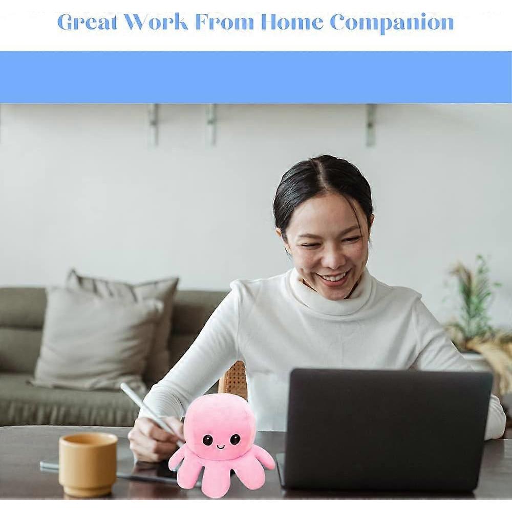 Reversible Octopus Plush Toy - Pink + Blue - Cute Plush Animal That Shows Your Mood, Angry Blue + Happy Pink (15.7inch)
