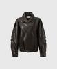 Q'Srb Trim Oversized Leather Jacket - Brown