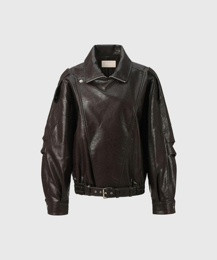Q'Srb Trim Oversized Leather Jacket - Brown
