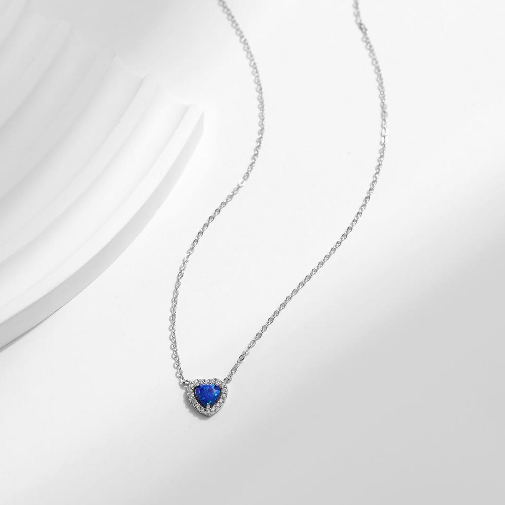 MODIAN Real 925 Sterling Silver Exquisite Blue Opal Heart Pendant Necklace For Women Fine Jewelry Romantic Anniversary Gifts