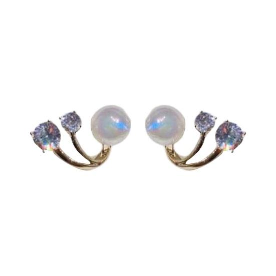Yousheng 1 Pair Huggie Earrings Faux Pearl Rhinestone French Style Retro Hollow Anti-allergy Electroplated Lightweight Stainless Ear Decoration