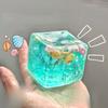 Blue Ocean Squishy Stress Ball Ice Cube Sensory Fidget Toy Slow Rise Glitter Shell Squeeze Relax Stress Relief Gift For Adults