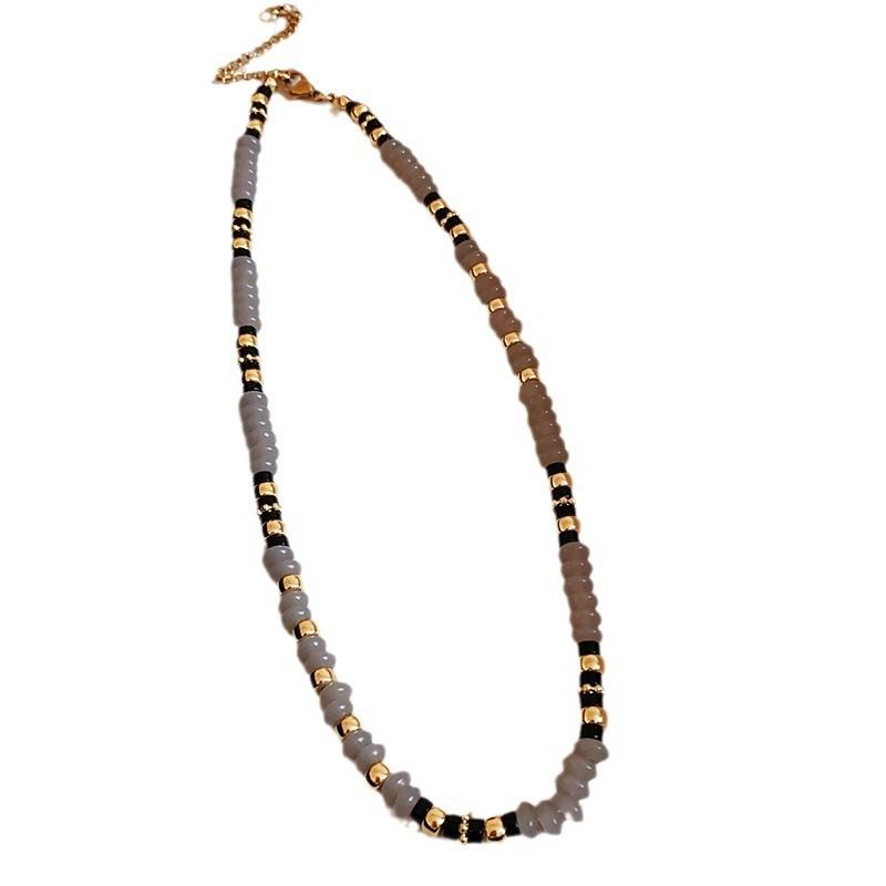 Geometric Agate Beaded Necklace With Electroplated Finish For Elegant Women