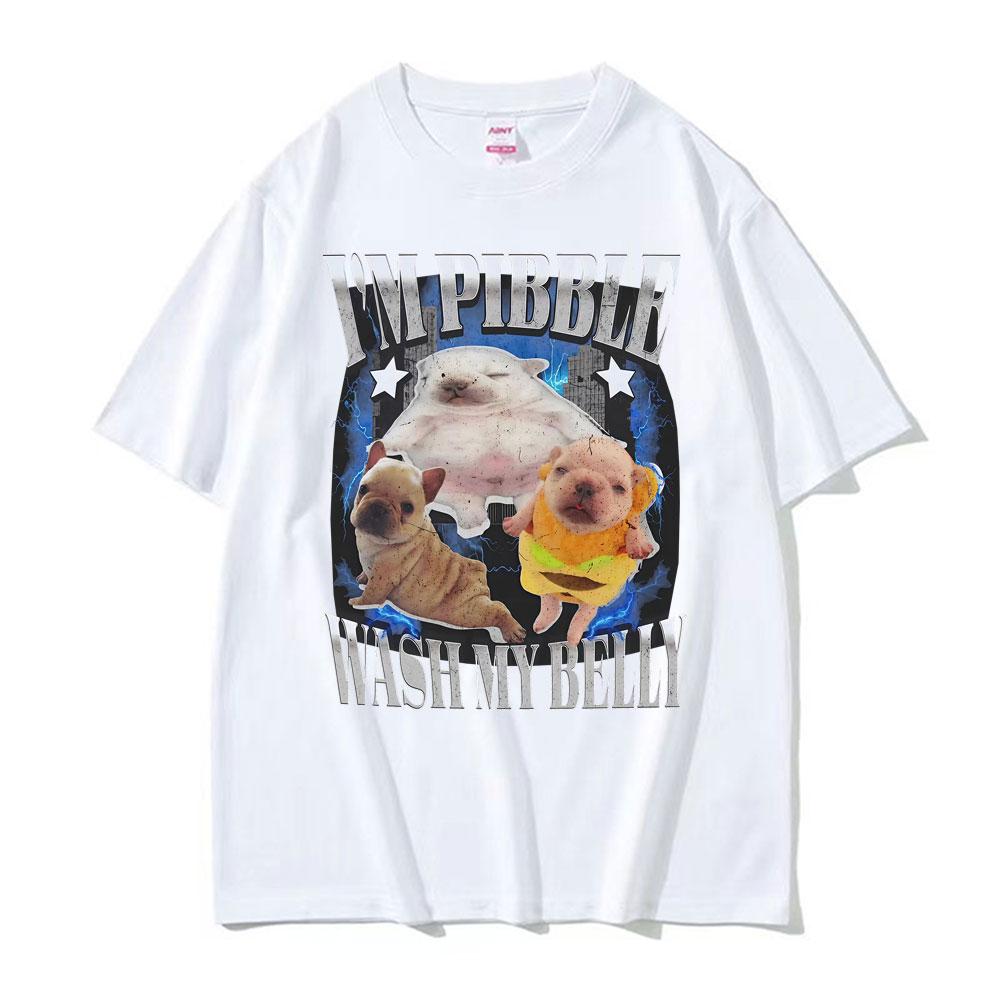 2025 Été Im Pibble Lave Mon Ventre Bouledogue Français Drôle Meme Hommes Femmes Mode Mignon Rétro 100% Coton Pur T-shirt Imprimé