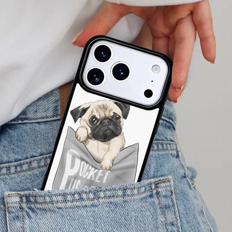 Coque de téléphone dessin animé drôle de chien Carlin pour iPhone 17ProMax 12 13 14 15 16e 17 Pro Max Plus Air Cover