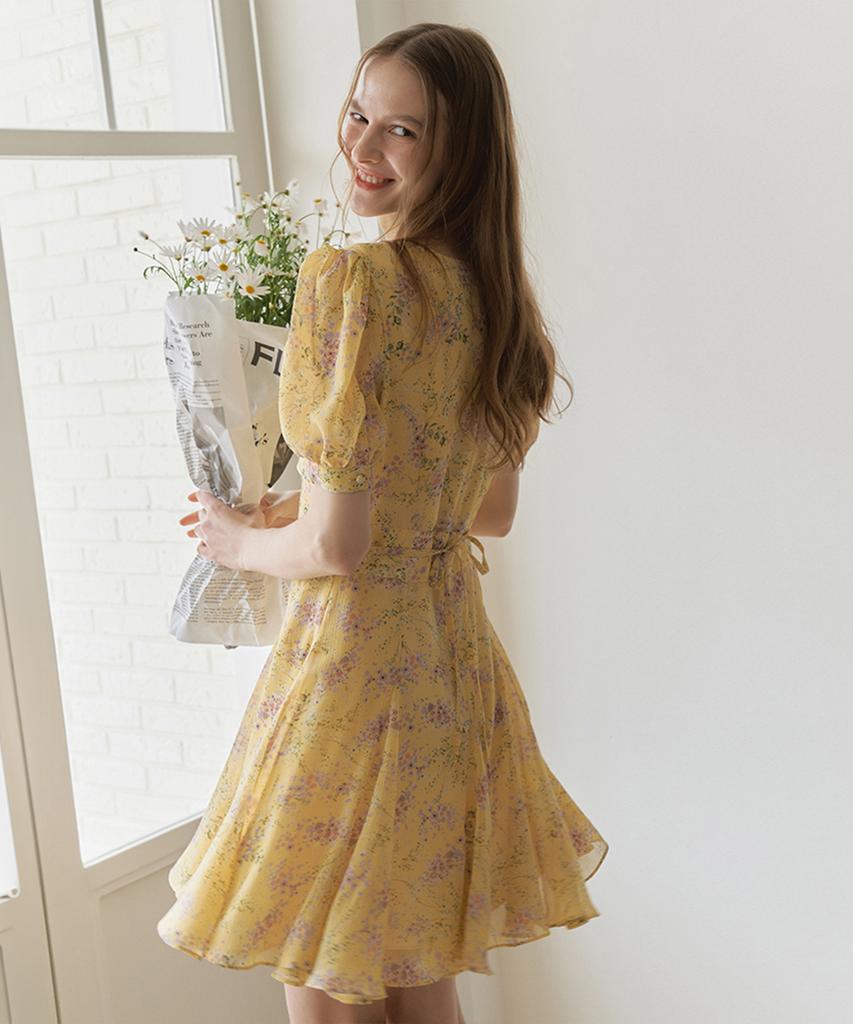 Bember Half Sleeve Chiffon Flare Dress_Yellow