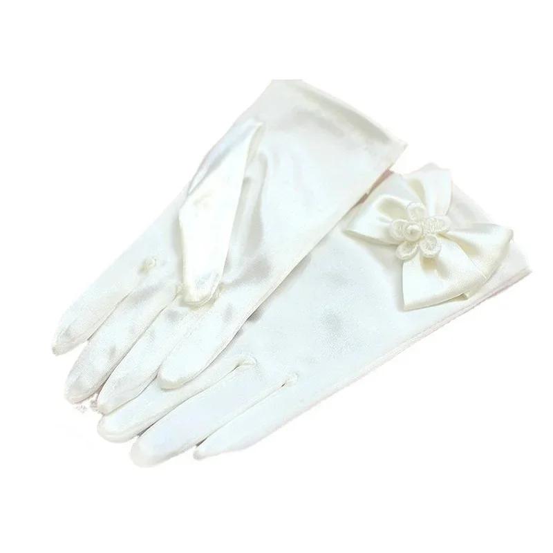 Sweet Satin Flower Child Gloves White Gloves for Kids Children Girls Wedding Gloves with Bow Kids Fashion Children's Mittens