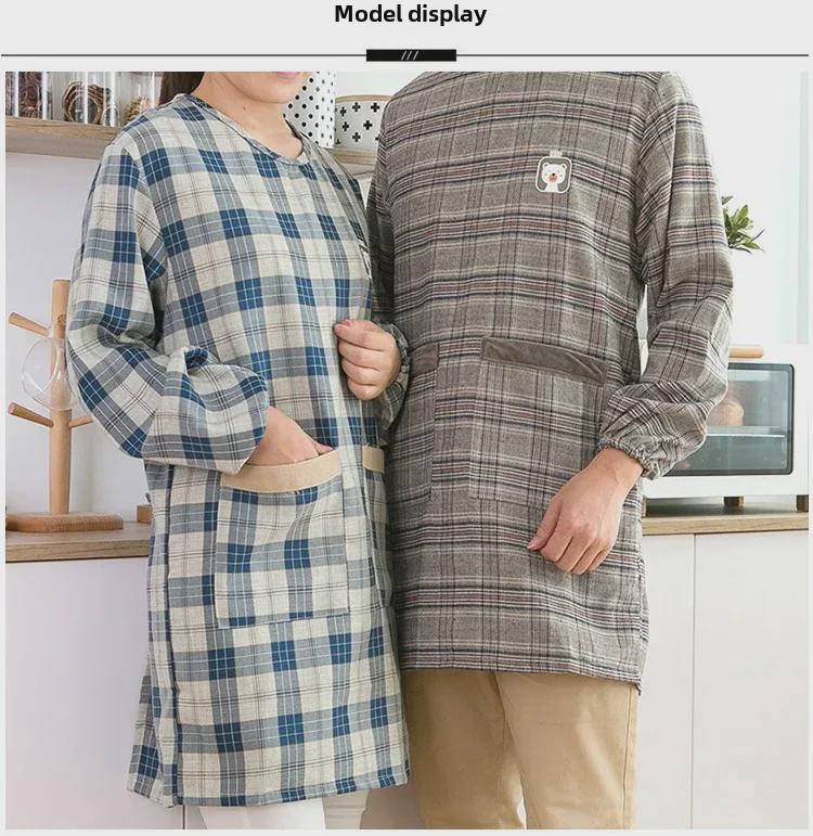 Japanese Style Plaid Bear Waterproof Anti-Fouling Apron for Kitchen – Reversible Cooking Coveralls