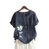 Women Fashion  Print Short Sleeve Top Summer Casual Round Neck Cotton Linen T-shirt Pullover Loose Blouse