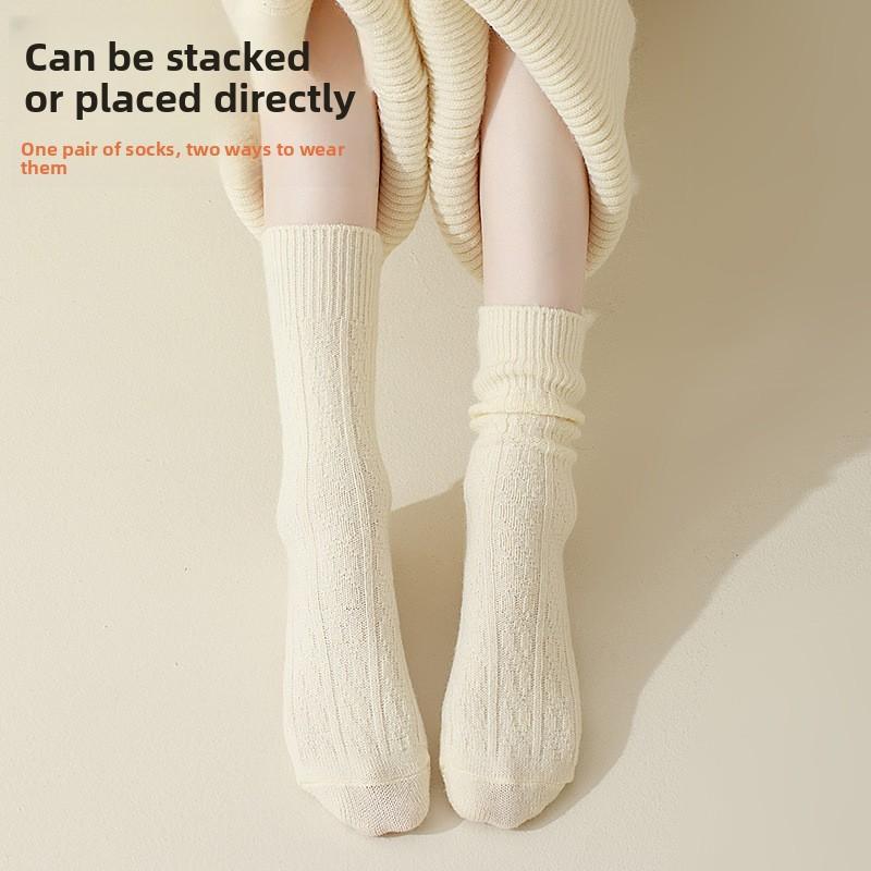 Twisted Wool Socks for Women in Winter, Pure Color, with Added Insulation, Mid-calf Length, Sleep Socks, Autumn Sheepskin Home-cozy Floor Socks