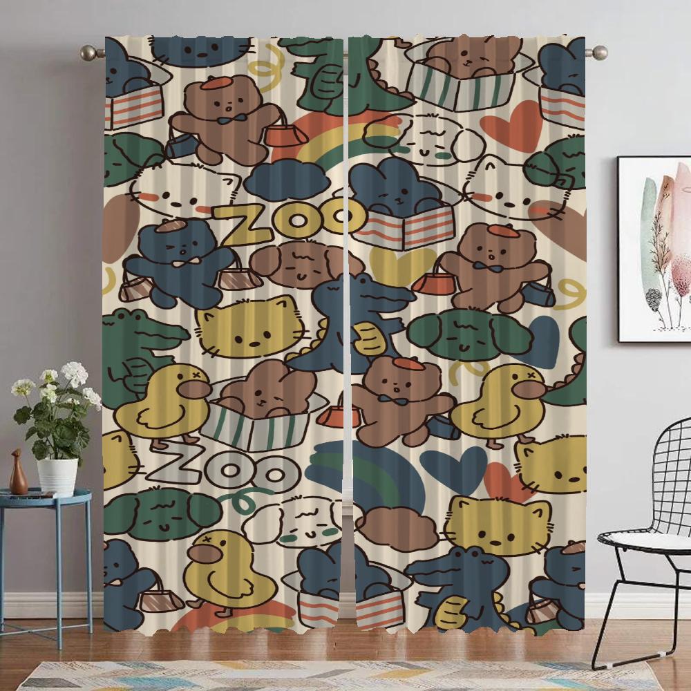 Bear Elegant Room Curtains for Camera Blackout Curtain Shades Halloween Decoration Kitchen Curtains 2 Pieces Partition Living