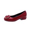 Coarse Heel Medium Soft Leather Pointed Versatile Leather Shoes Spring and Autumn Women's Shoes Medium Heel Shallow Mouth Square Buckle Single Shoes
