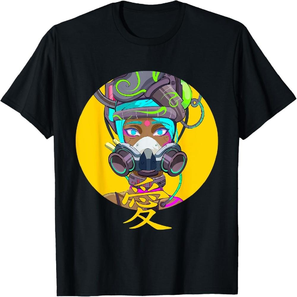 Black Girl Anime Wearing A Mask Love Written In Kanji T-Shirt